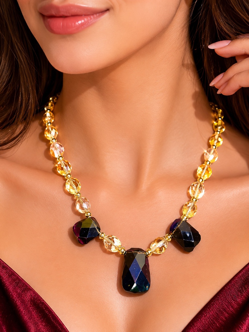 Stunning Smokey Quartz and Citrine Necklace